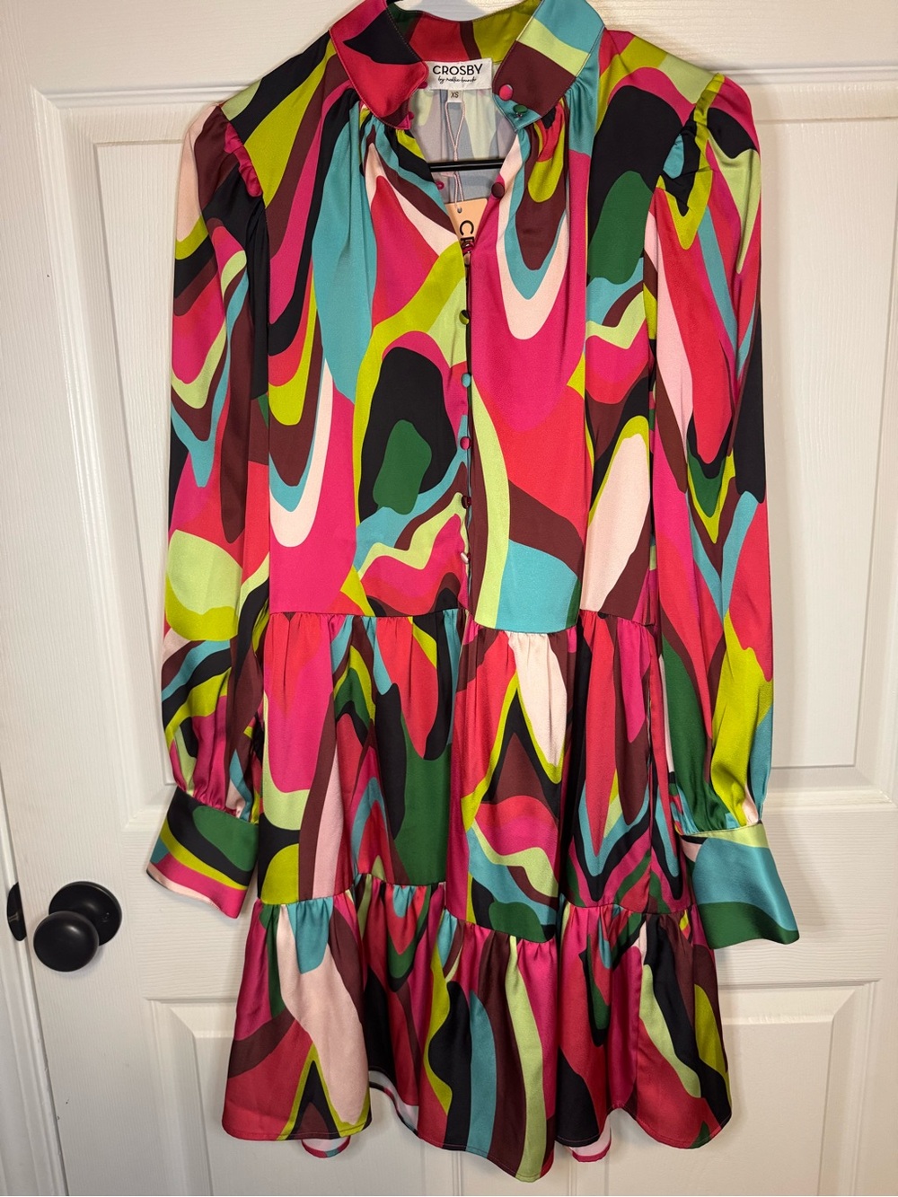 CROSBY by Mollie Burch Multicolor Abstract Long-Sleeve Tiered Dress